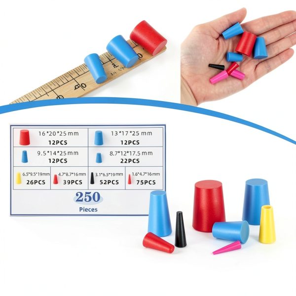 250Pcs Rubber Plugs Kit 8 Sized Tapered Rubber Stoppers Plugs for Holes Assorted Sizes, 1/32" to 1" High Temp Silicone Stoppers for Coating, Hole, Painting Protection, Sealing Holes-2